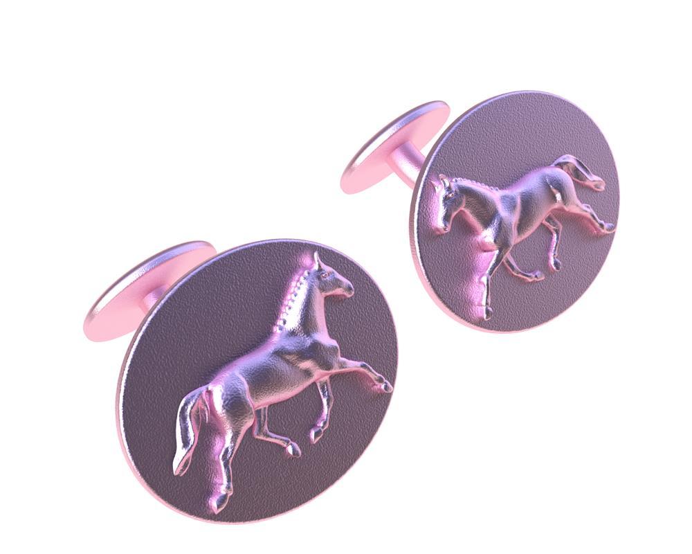 18 Karat Pink Gold Vermeil Dressage Horse Cuff Links In New Condition For Sale In New York, NY