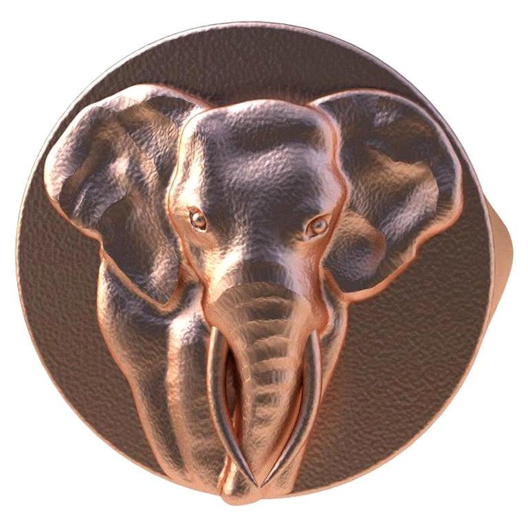 Im Angebot: Siegelring aus 18 Karat Roségold mit Elefantenmuster und Vermeil ()