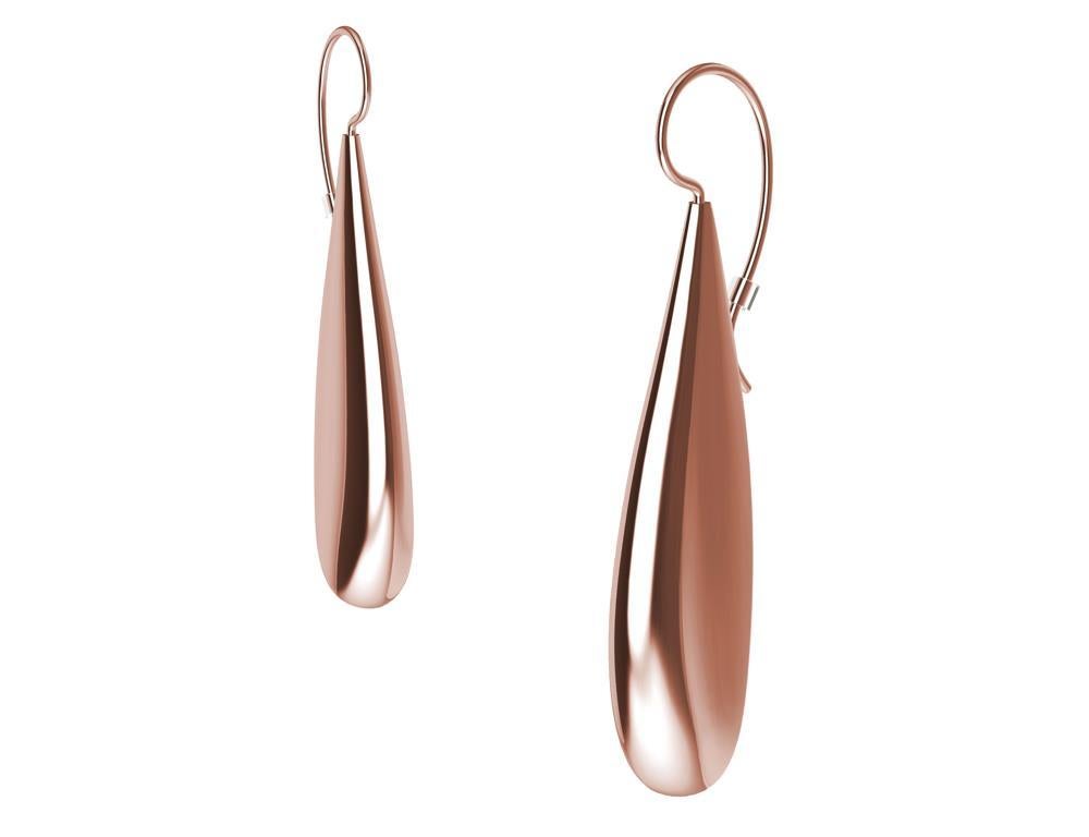 18 Karat Pink Gold micron Long Teardrop Drop Earrings, Simplicity in a complex world.  Designing for Tiffany & Co. helped me boil design down to the essence of a shape. These long teardrops are hollow and 3d printed individually, no molds are used