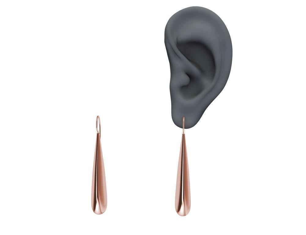 Contemporary 18 Karat Pink Gold Micron Plate Long Teardrop Drop Earrings For Sale
