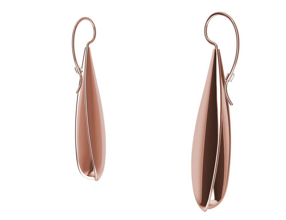 18 Karat Pink Gold Micron Plate Long Teardrop Drop Earrings In New Condition For Sale In New York, NY