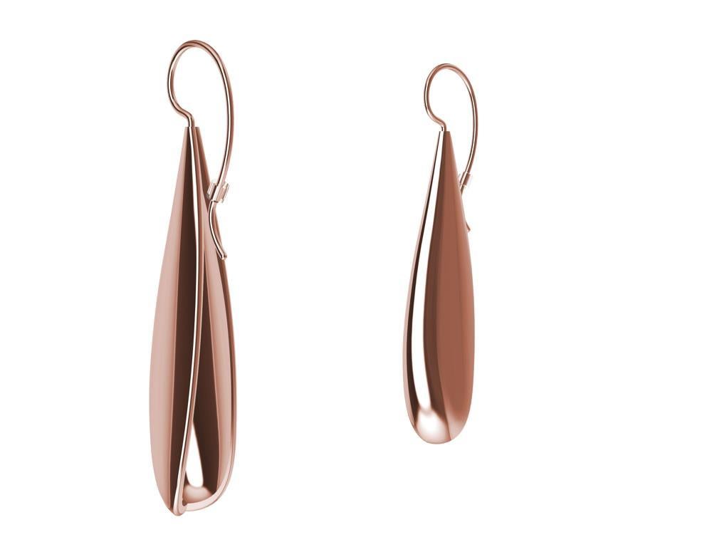 Women's 18 Karat Pink Gold Micron Plate Long Teardrop Drop Earrings For Sale