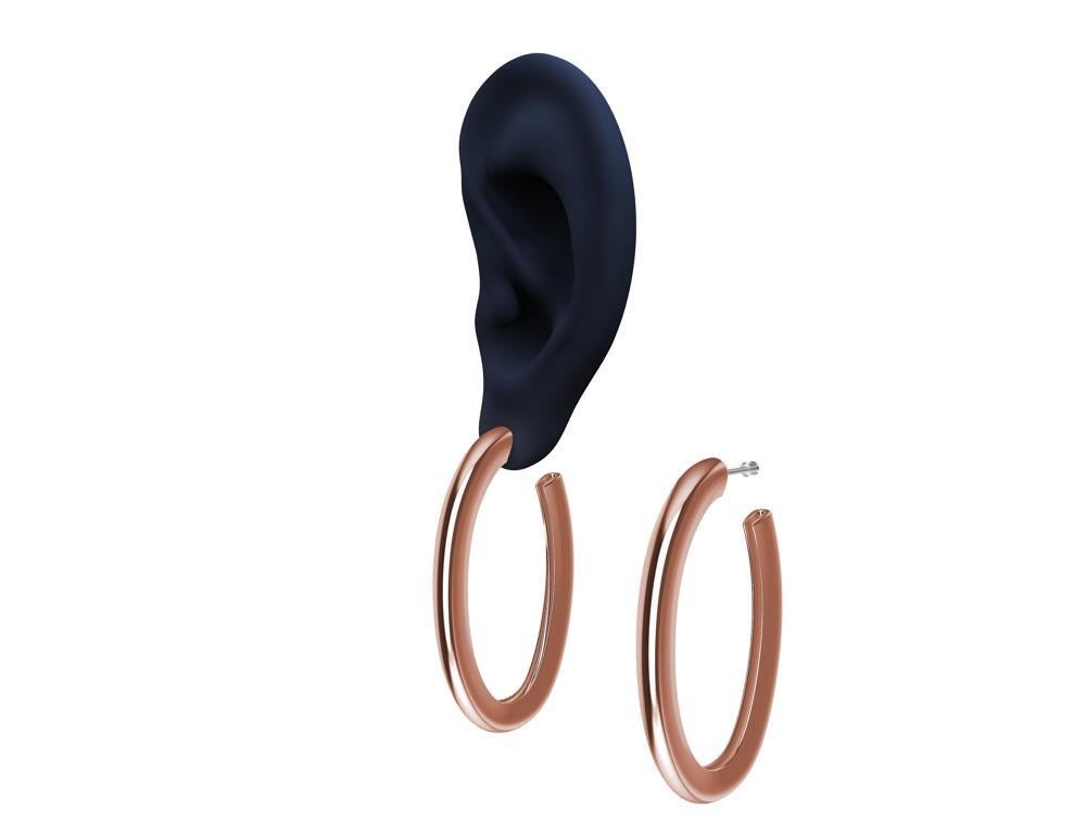 Contemporary 18 Karat Pink Gold Micron Plate Oval Teardrop Hollow Hoop Earrings For Sale