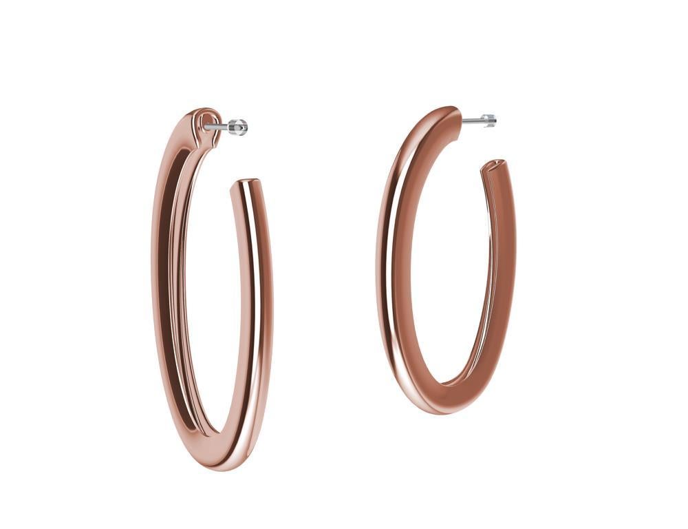 18 Karat Pink Gold Micron Plate Oval Teardrop Hollow Hoop Earrings In New Condition For Sale In New York, NY