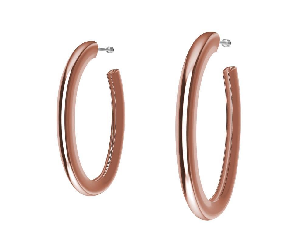 18 Karat Pink Gold Micron Plate Oval Teardrop Hollow Hoop Earrings For Sale 1