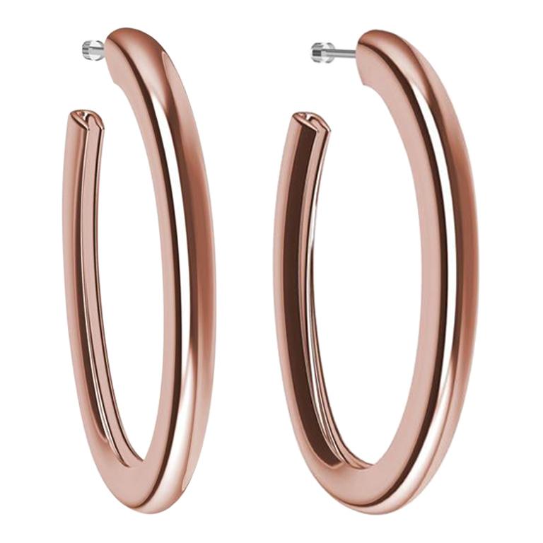 18 Karat Pink Gold Micron Plate Oval Teardrop Hollow Hoop Earrings For Sale