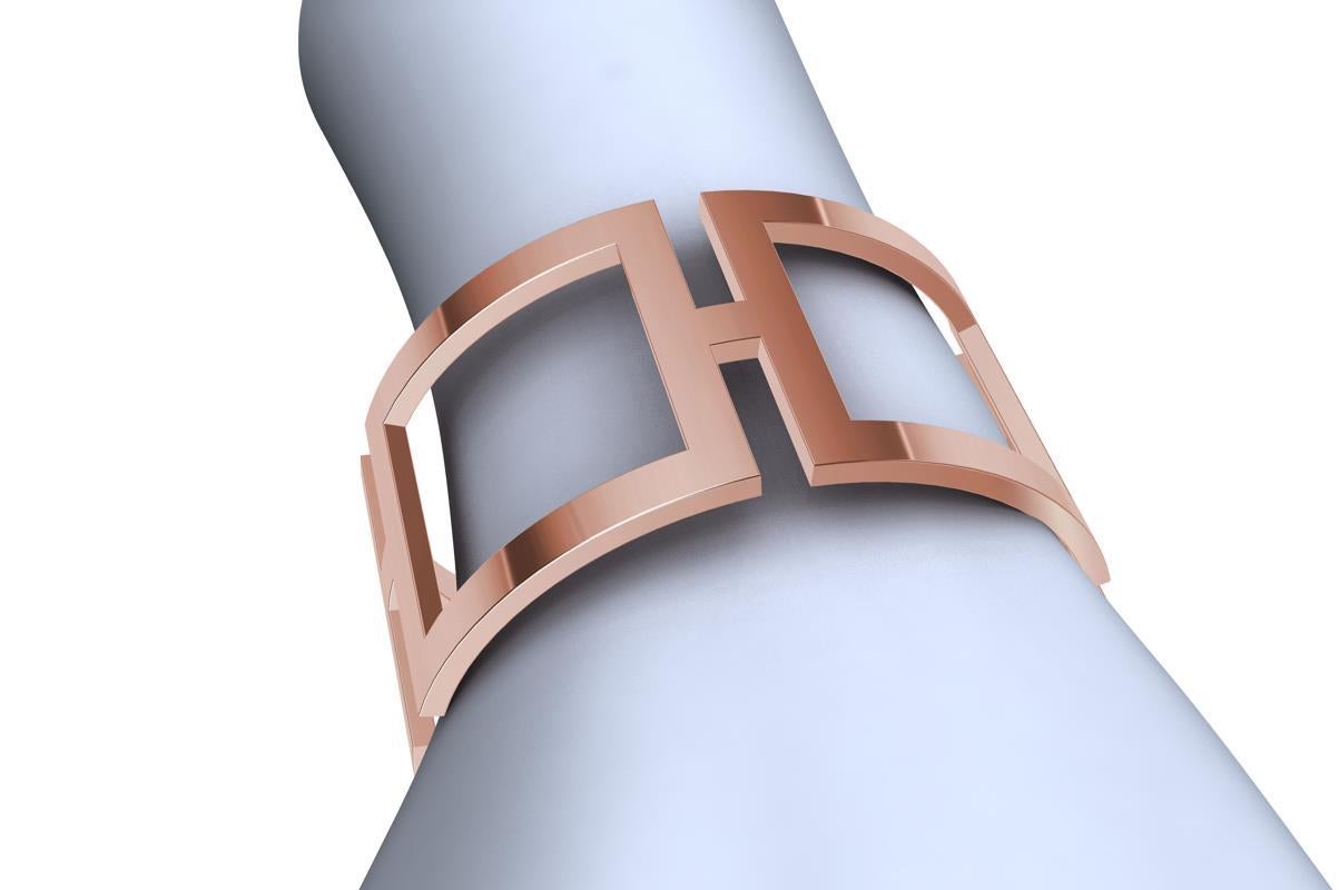 Brazalete rectangular de oro rosa de 18 quilates vermeil en venta 1