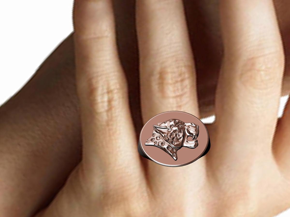 For Sale:  18 Karat Pink Gold Vermeil Spotted Leopard Signet Ring 8