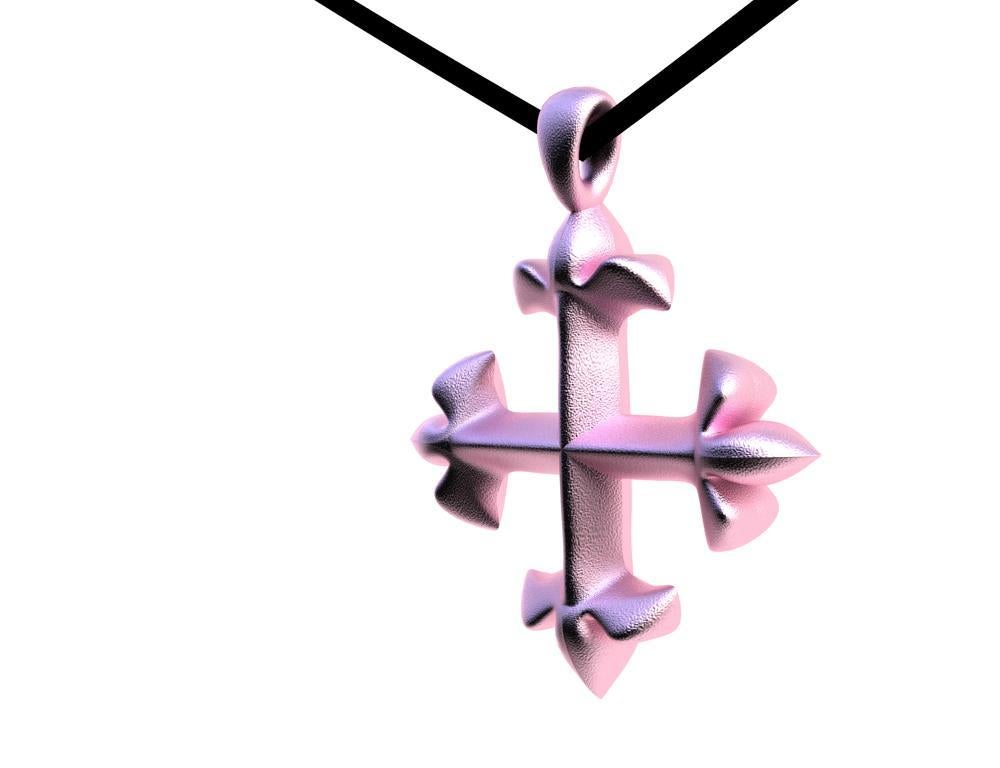 18 Karat Pink Gold Vermeil St. Mary's Fleur Di Lys Pendant Necklace, From their stained glass window. This beautiful cross became this free hanging pendant.  Matte finished. Vermeil is 18k gold micron plating on sterling silver. It is not costume
