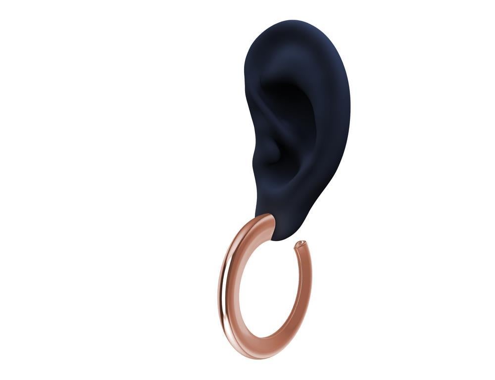 18 Karat Pink Gold Micron Plated  Teardrop Hoop Earrings,   Sometimes less is more. These Hoops have a teardrop profile shape. They taper from thick to thin, have a tiny open seam so that they can be hollow and big. Allowing for a nice proportions. 