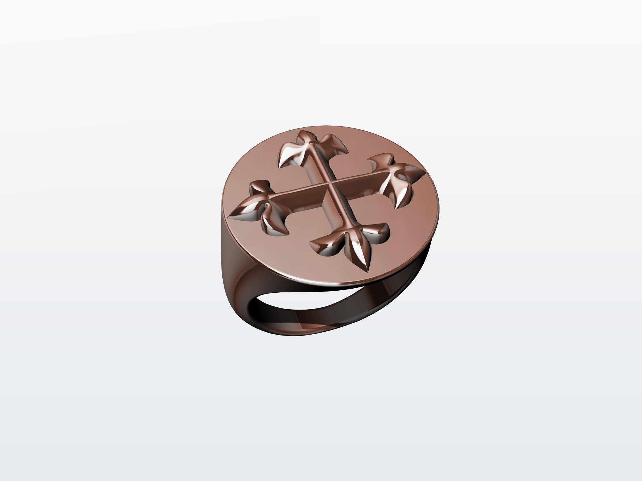 18 Karat Pink Gold Vermeil West 46 Cross Signet Ring 2