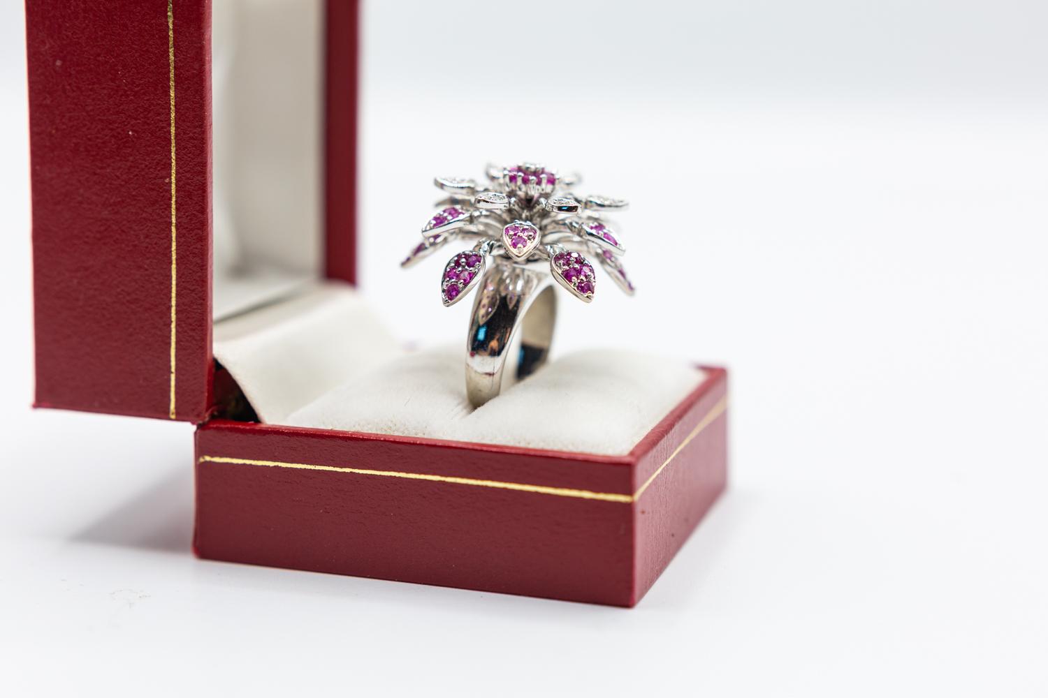 18 Karat Pink Sapphire and Diamond Mobile Flower Ring/Spinner Effy Flower Ring For Sale 5