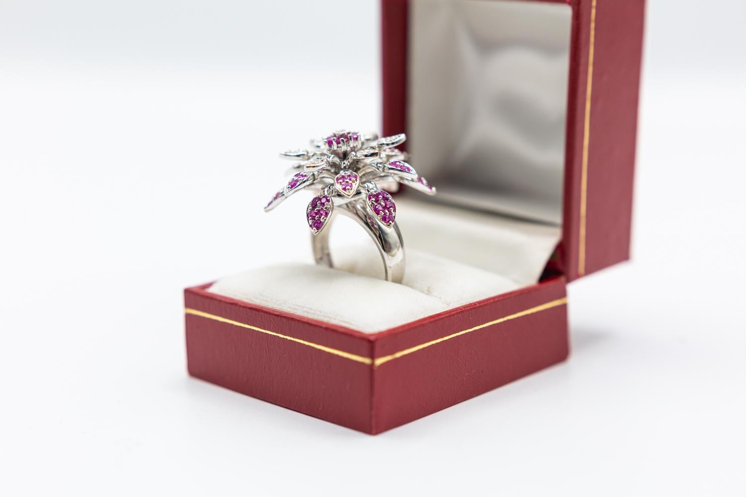 18 Karat Pink Sapphire and Diamond Mobile Flower Ring/Spinner Effy Flower Ring For Sale 6