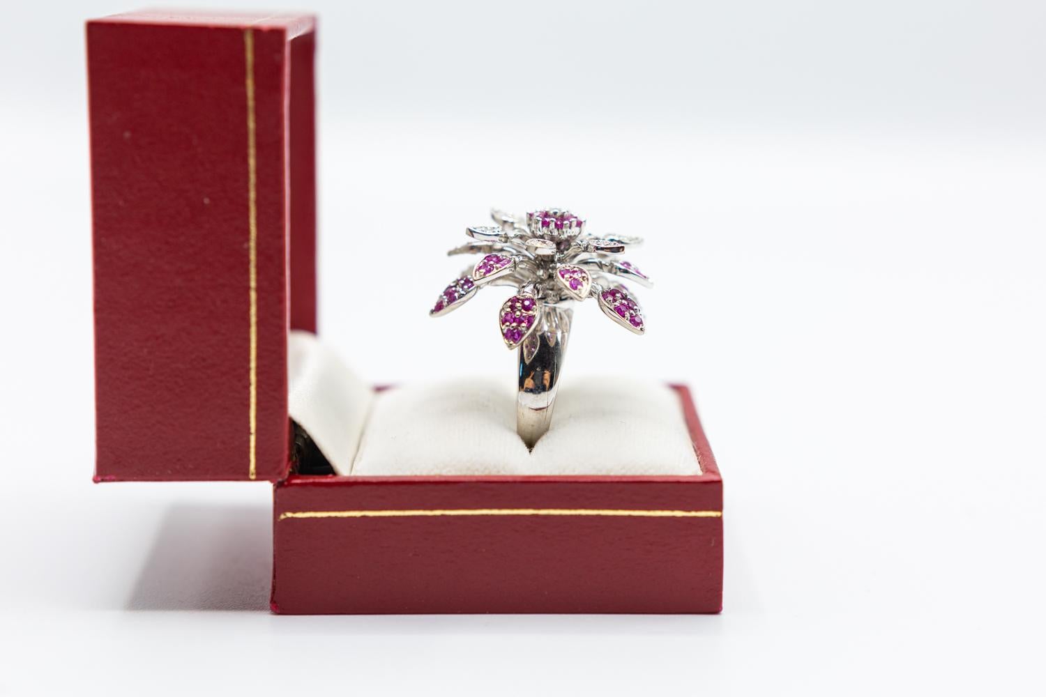 18 Karat Pink Sapphire and Diamond Mobile Flower Ring/Spinner Effy Flower Ring For Sale 7