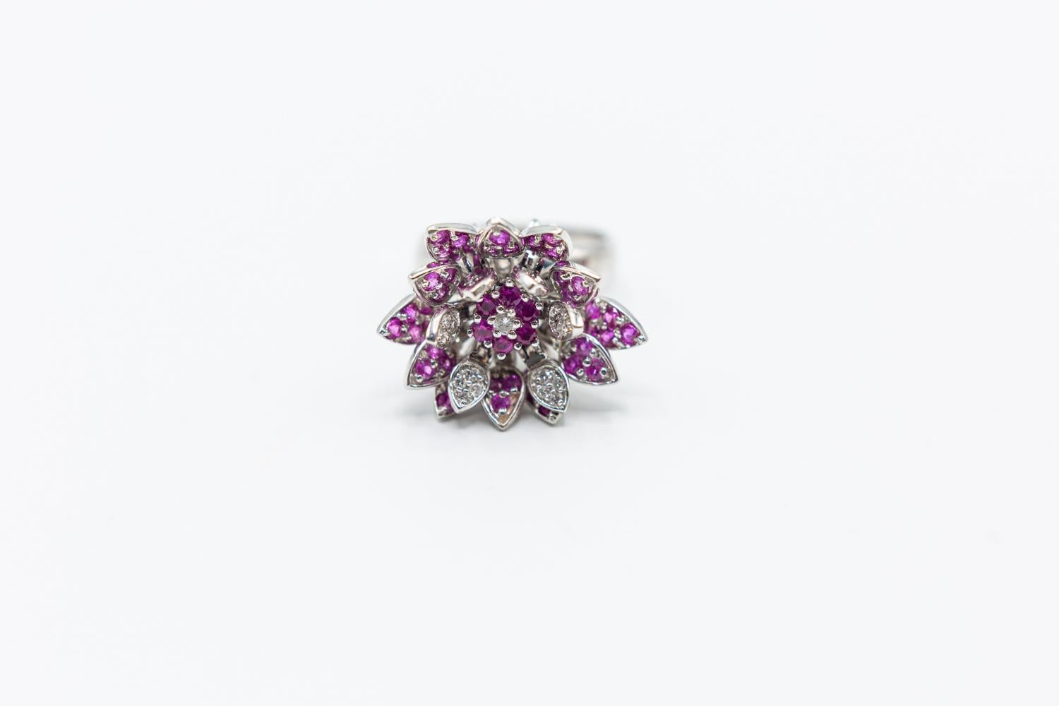 Modern 18 Karat Pink Sapphire and Diamond Mobile Flower Ring/Spinner Effy Flower Ring For Sale