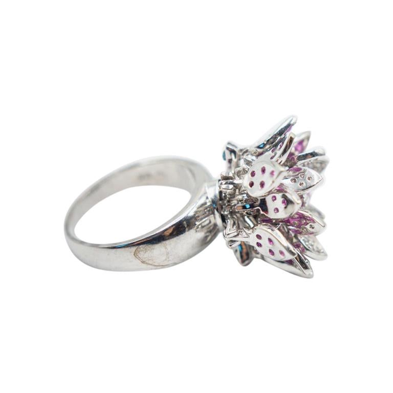18 Karat Pink Sapphire and Diamond Mobile Flower Ring/Spinner Effy Flower Ring For Sale 1