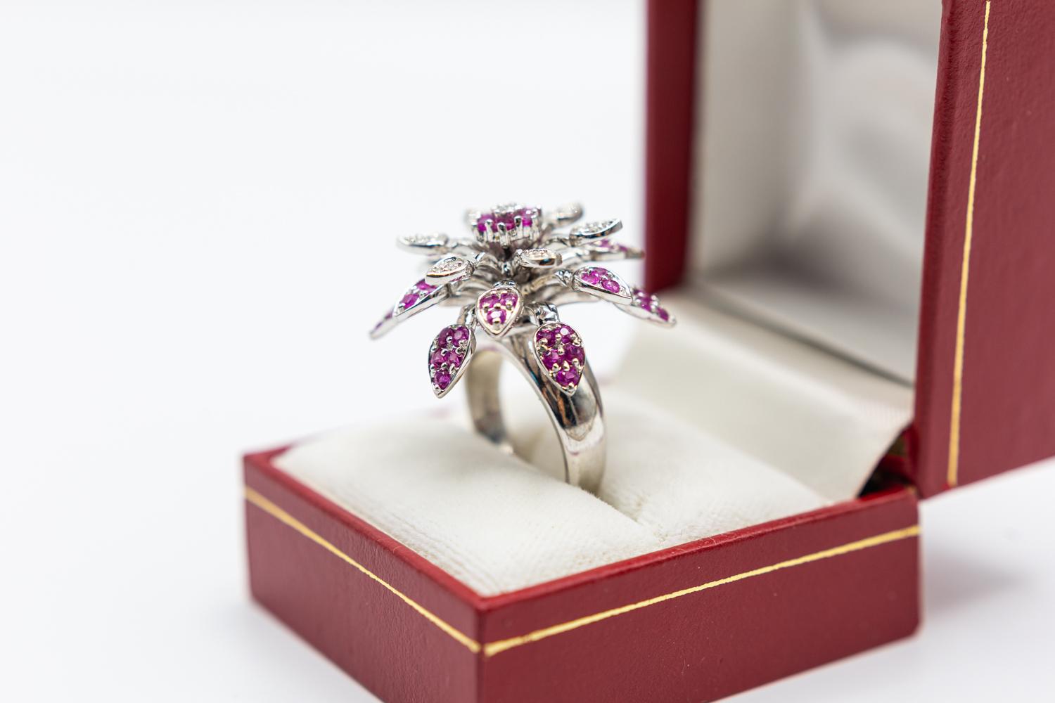 18 Karat Pink Sapphire and Diamond Mobile Flower Ring/Spinner Effy Flower Ring For Sale 2