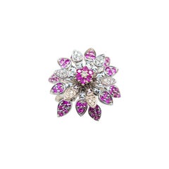 Vintage 18 Karat Pink Sapphire and Diamond Mobile Flower Ring/Spinner Effy Flower Ring