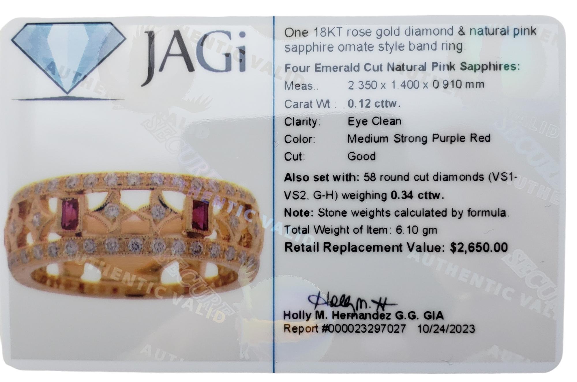 18 Karat Pink Sapphire and Diamond Ring Size 6.25 #15728 For Sale 3