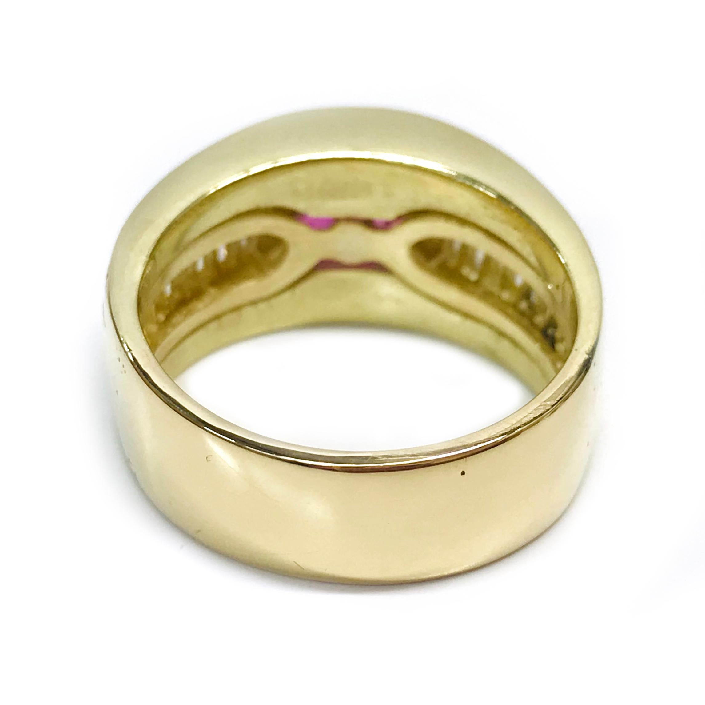 Contemporary 18 Karat Yellow Gold Pink Sapphire Diamond Ring