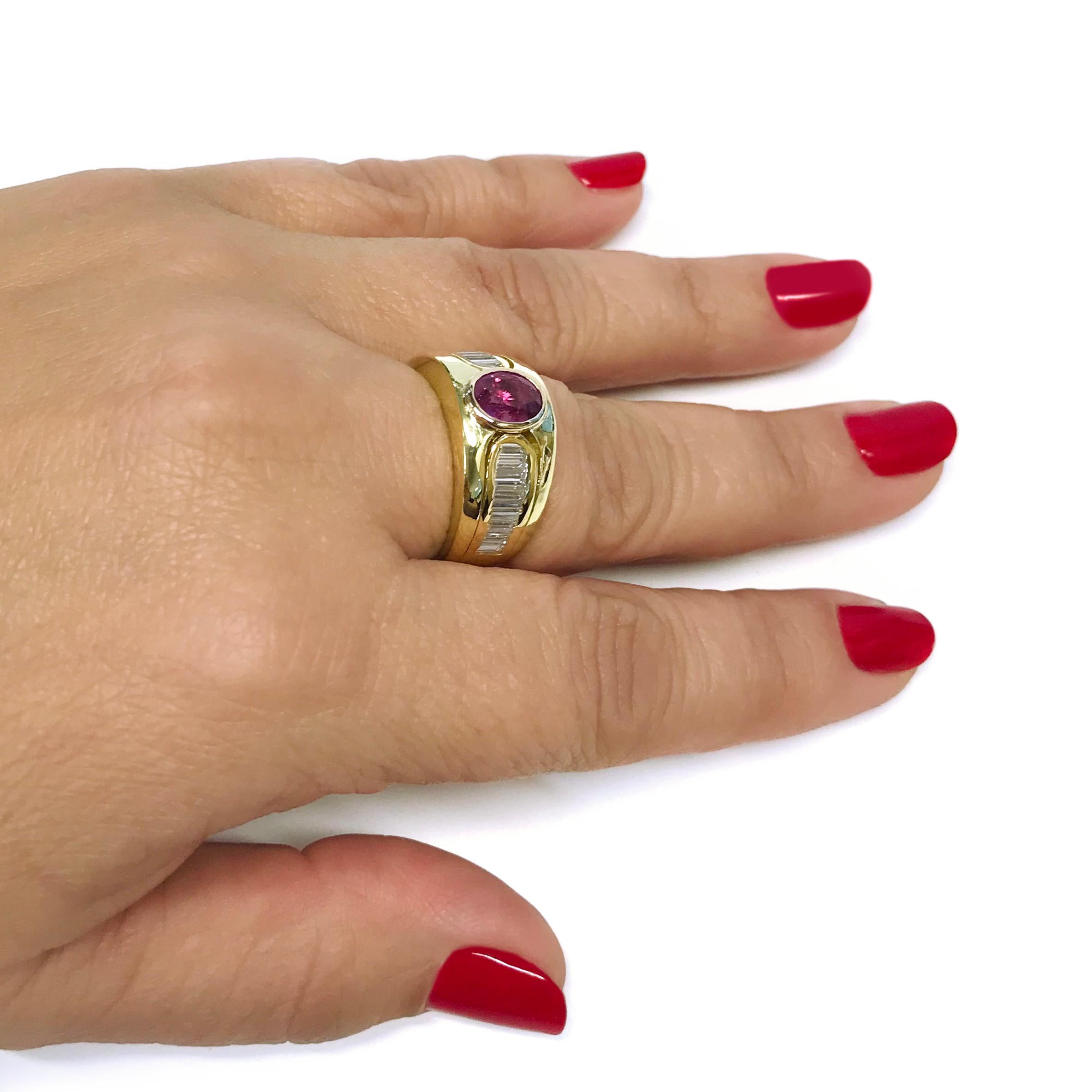 Oval Cut 18 Karat Yellow Gold Pink Sapphire Diamond Ring