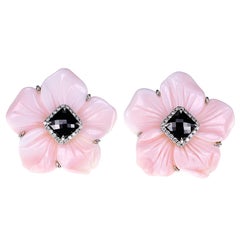 18 Karat Pink Shell with Black Diamond Stud Earring