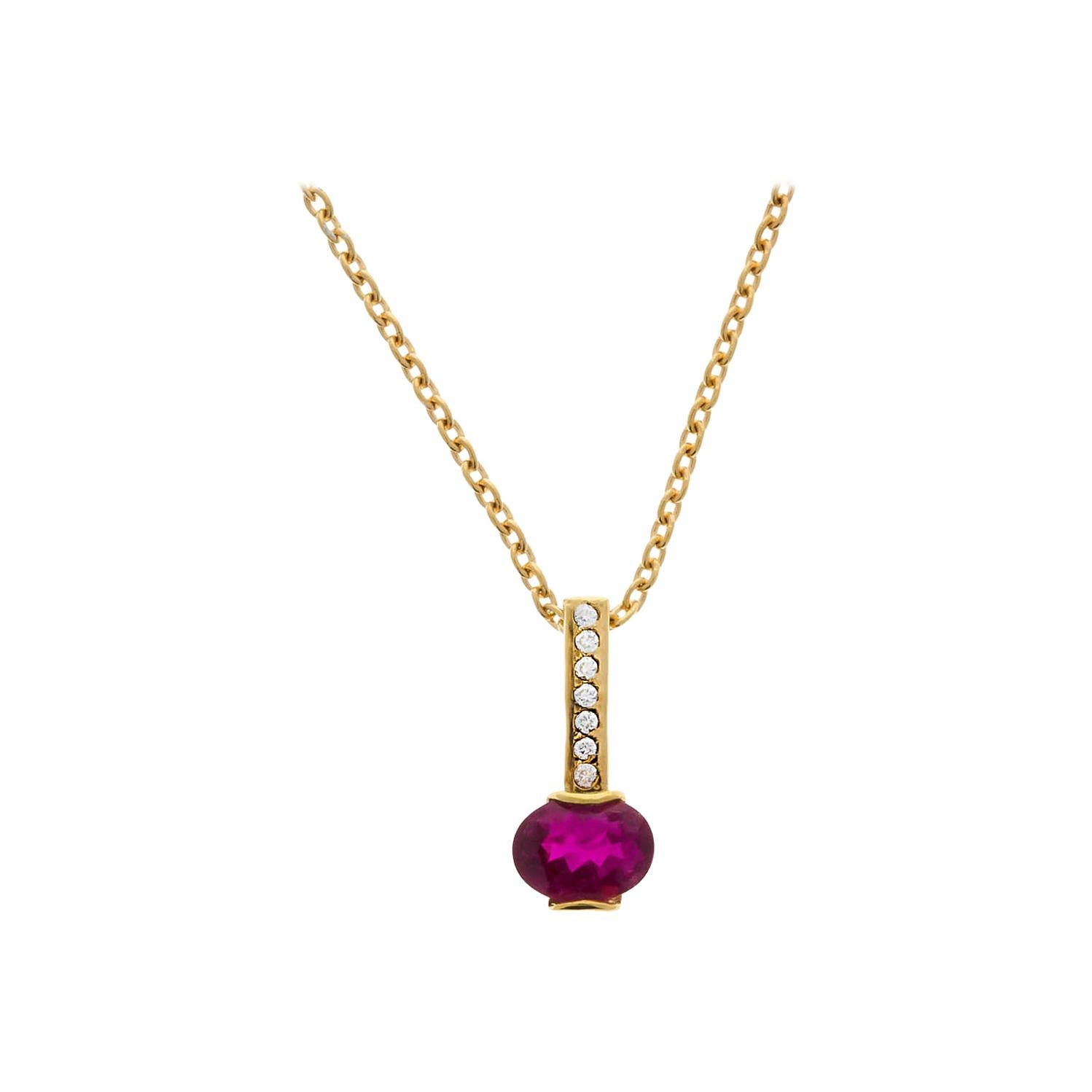 18 Karat Pink Tourmaline and Diamond Pendant Necklace For Sale