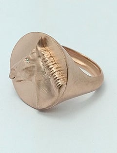 18 Karat Pink Vermeil Diamond Horse Signet Ring