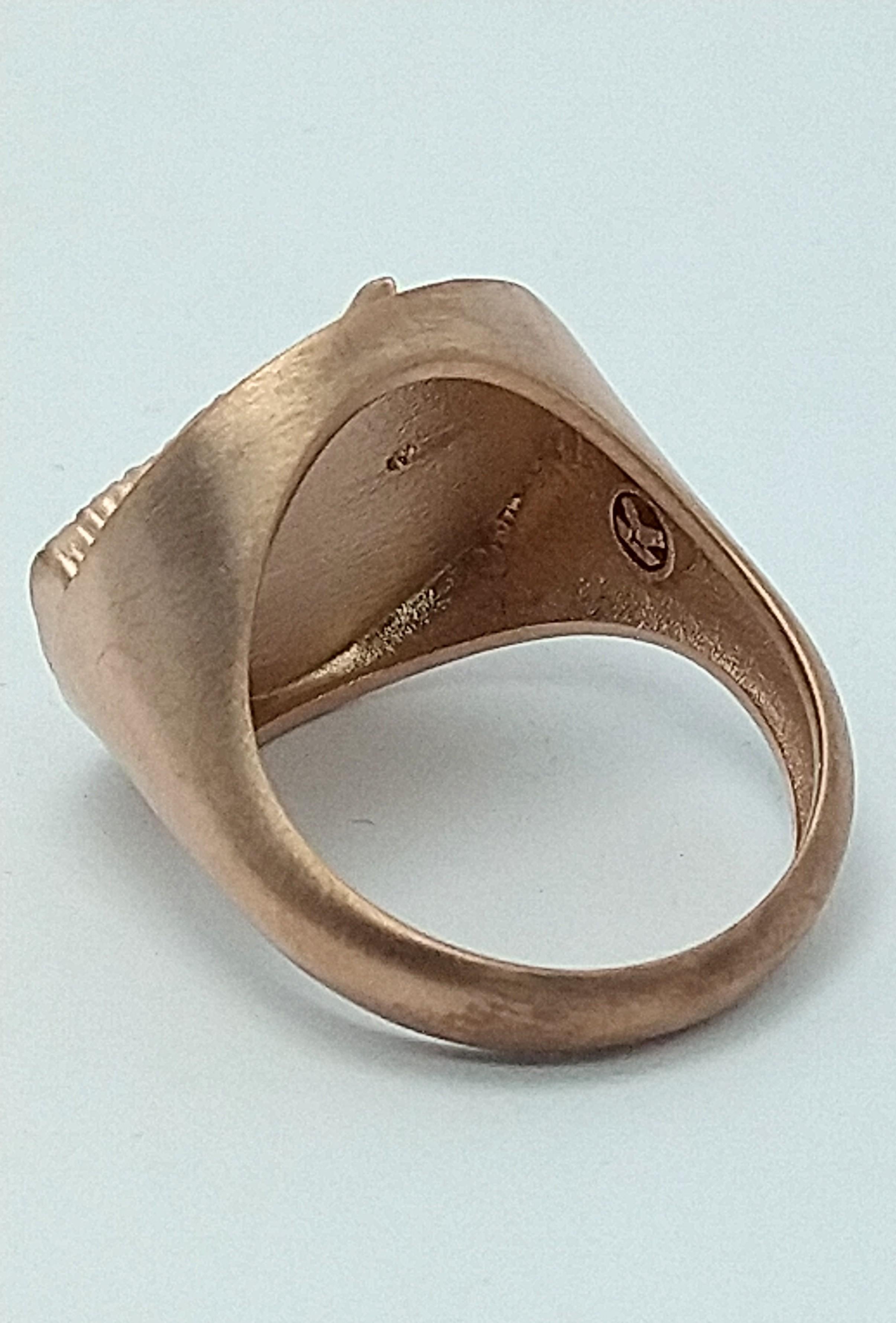 For Sale:  18 Karat Pink Vermeil GIA Diamond Horse Signet Ring 6