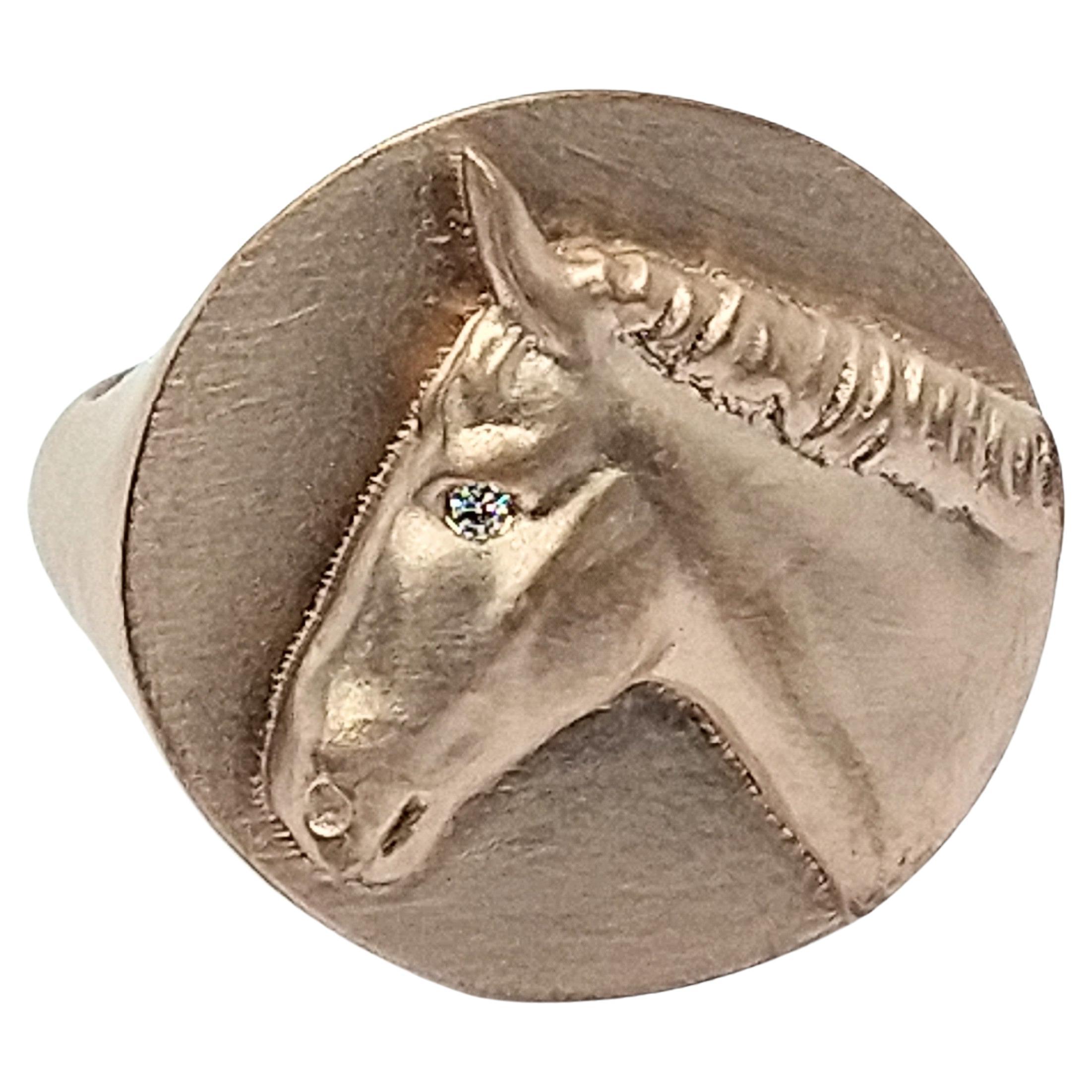 For Sale:  18 Karat Pink Vermeil GIA Diamond Horse Signet Ring