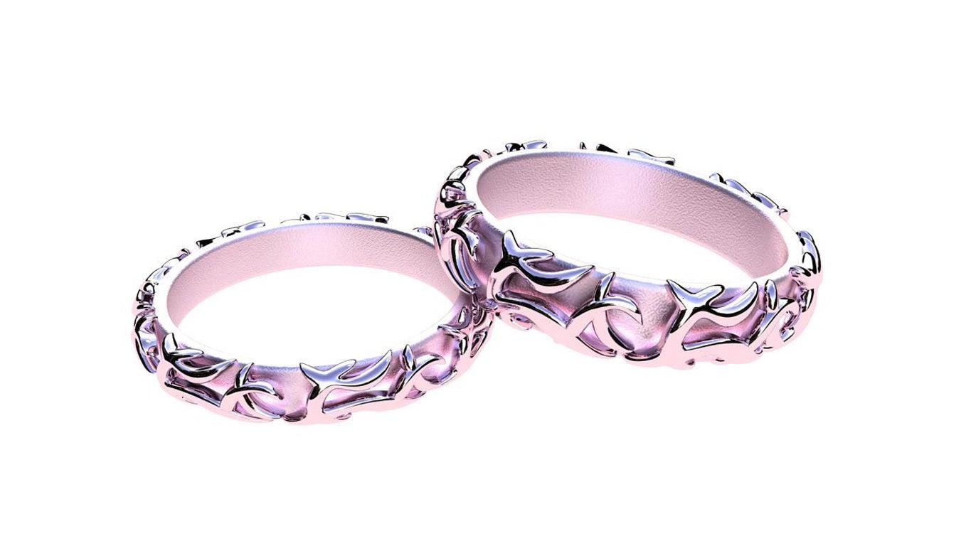 For Sale:  18 Karat Pink Wedding Ring Set 4