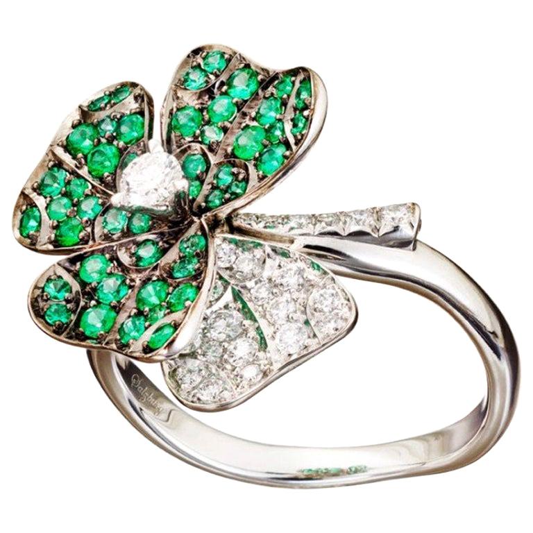 For Sale:  18 Karat Platinum Palladium Diamonds Emerald Ring Aenea Jewellery