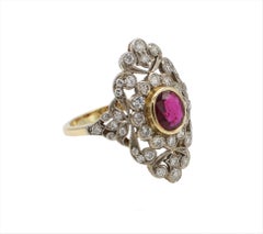 18 Karat & Platinum Ruby and Diamond Filigree Cocktail Ring