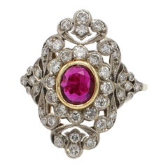 18 Karat & Platinum Ruby and Diamond Filigree Cocktail Ring