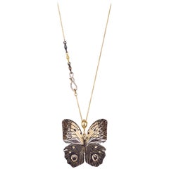 18 Karat Platinum Shakudo Large Owl Butterfly Hinge Necklace