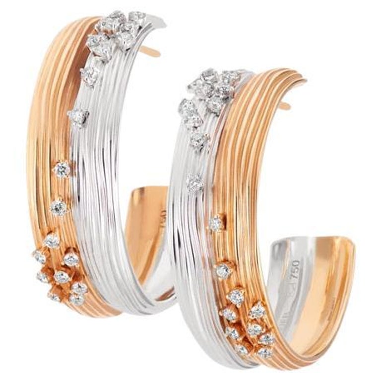 18 Karat Plisse White and Pink Gold Earring with Vs-Gh Diamonds For Sale at  1stDibs