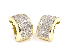 18 Karat Princess Cut Diamond Wide Hoop Earrings