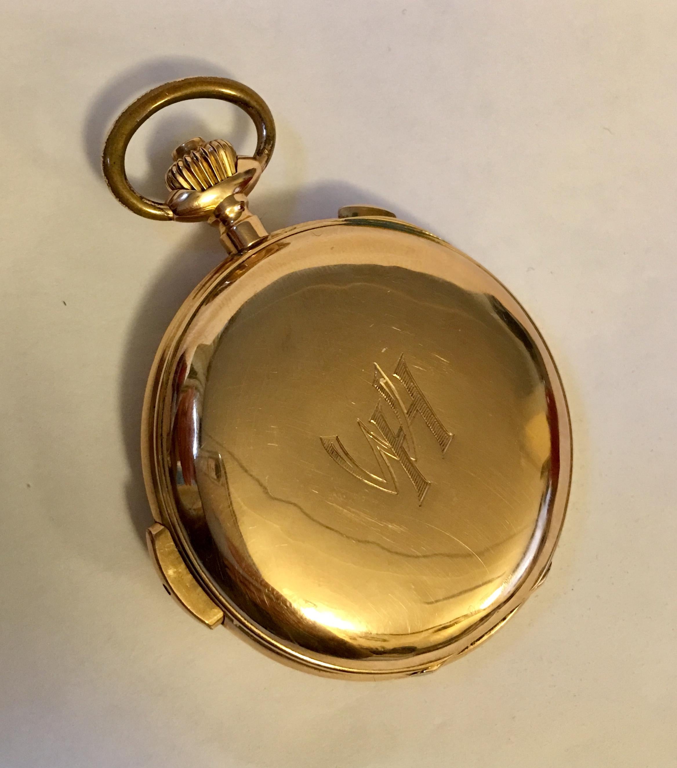 19th Century 18-Karat Gold Quarter Repeater Chronograph Pocket Watch  2