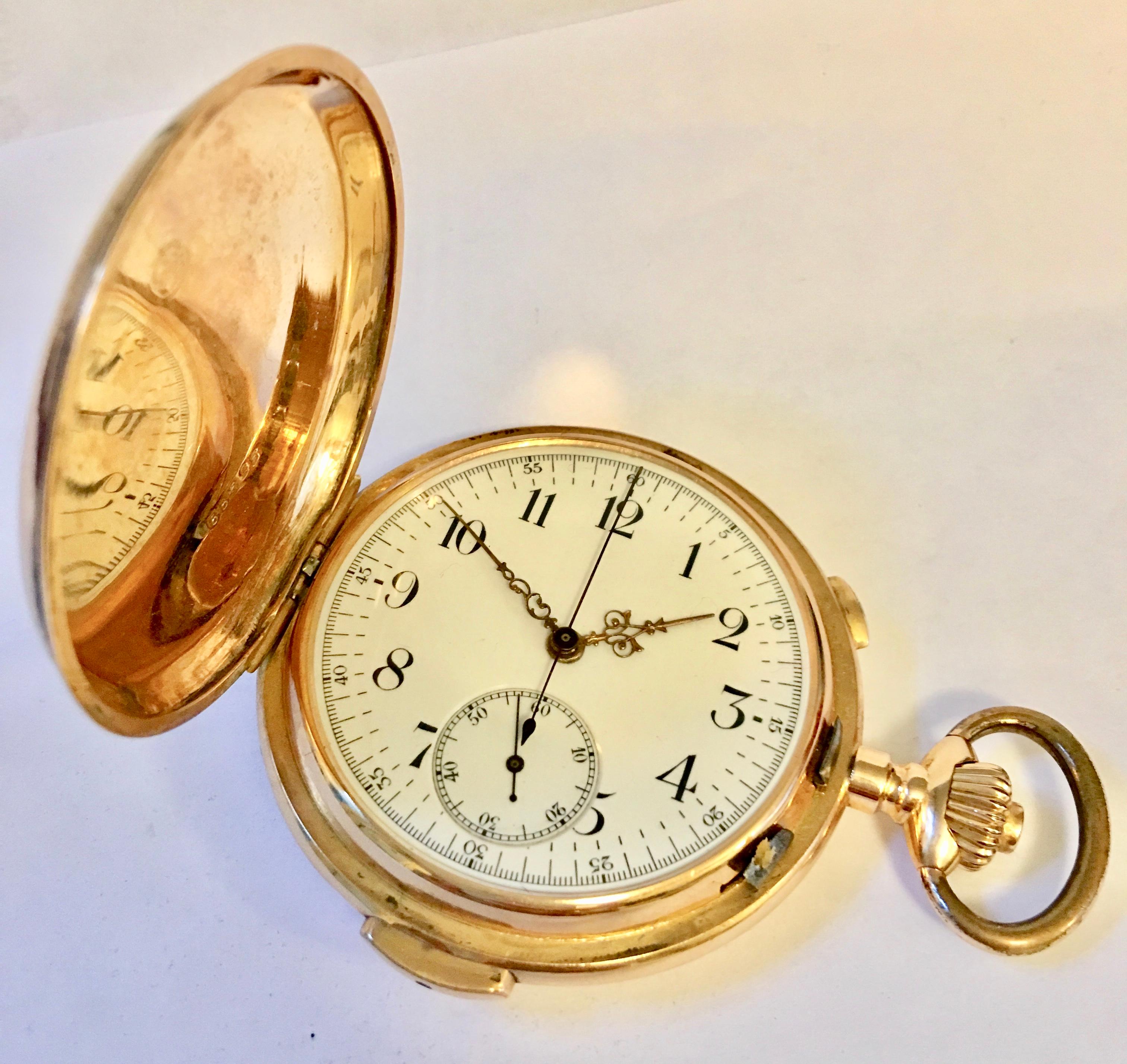 19th Century 18-Karat Gold Quarter Repeater Chronograph Pocket Watch  3