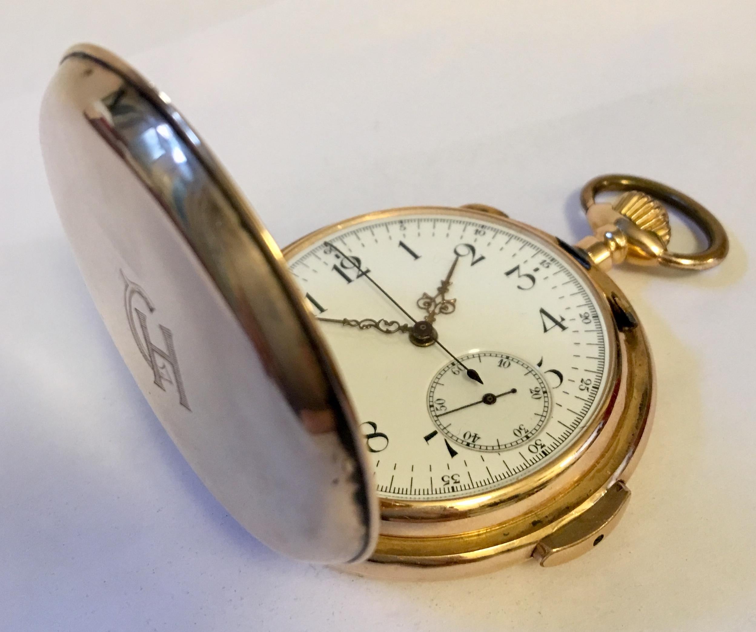 18 Karat Quarter Repeater Chronograph Pocket Watch In Good Condition In Carlisle, GB