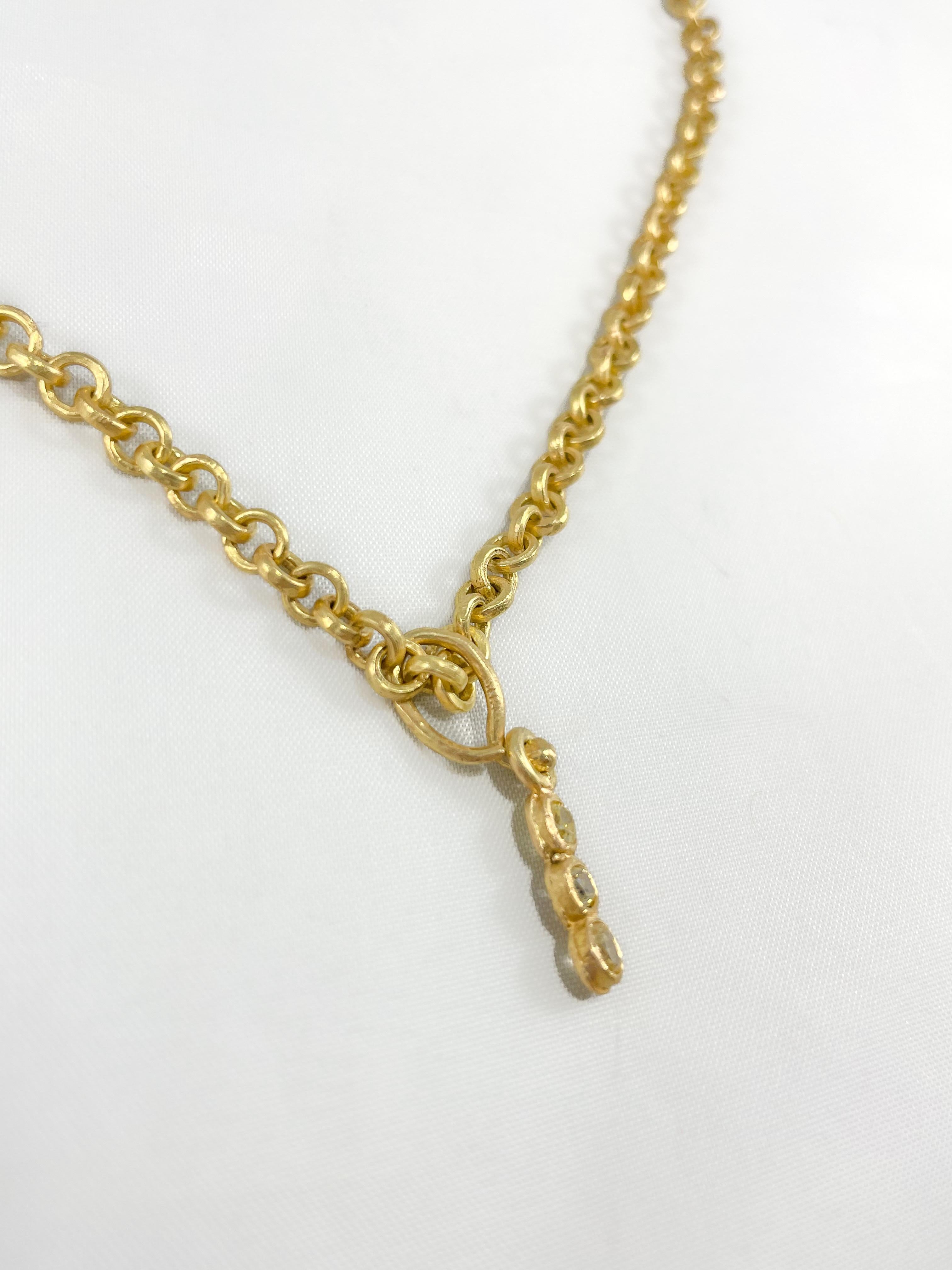 Moderne Collier à maillons en or recyclé 18 carats, chaîne de 18 pouces, avec diamants Vivid Yellow Toggle en vente