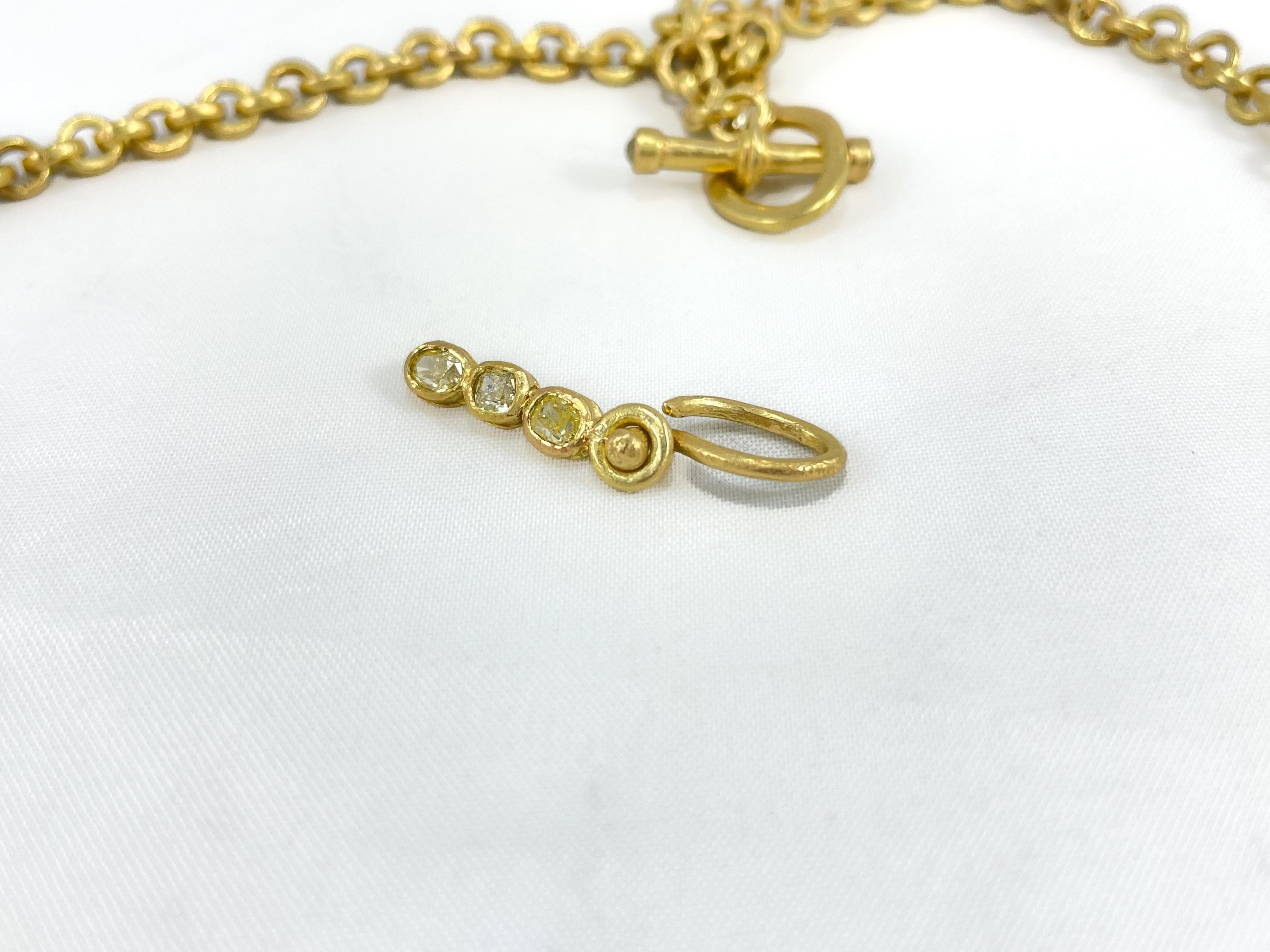 Collier à maillons en or recyclé 18 carats, chaîne de 18 pouces, avec diamants Vivid Yellow Toggle Unisexe en vente
