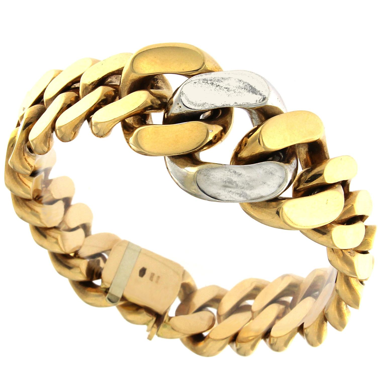 Chunky 18 Karat Rose and White Gold Chain Bracelet