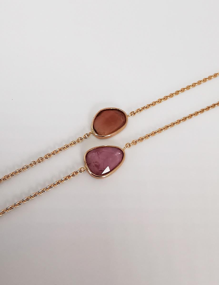 18 Karat Red Gold Chain Set with Rosecut Pink Tourmaline by Marion Jeantet For Sale 1