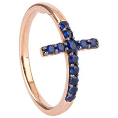 18 Karat Red Gold Cross Ring Feauture with Blu Sapphires
