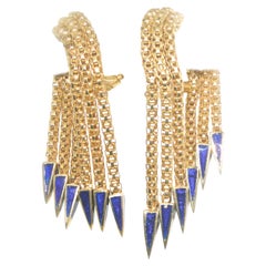 18 Karat Retro Enamel Fringe Motif Earrings, circa 1950