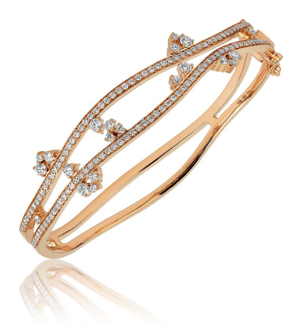 Women's 18 Karat Reverie Pink Gold Bracelet/Bangle with Vs Gh Diamonds For Sale