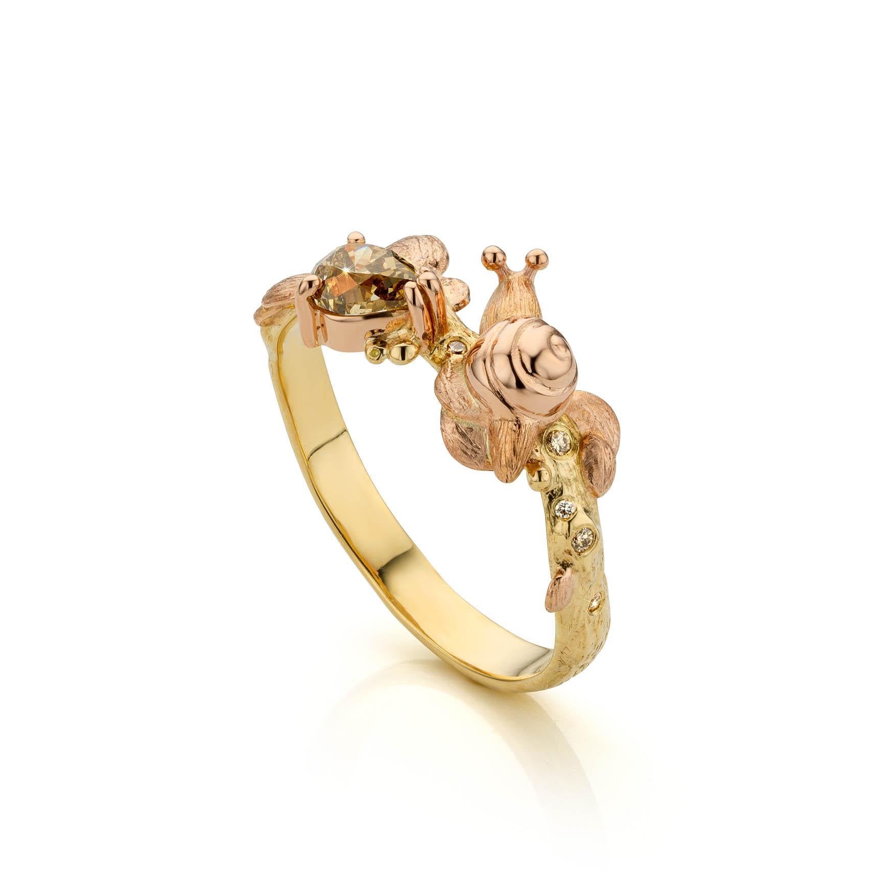 Artist 18 karat ring forest with diamond.  For Sale