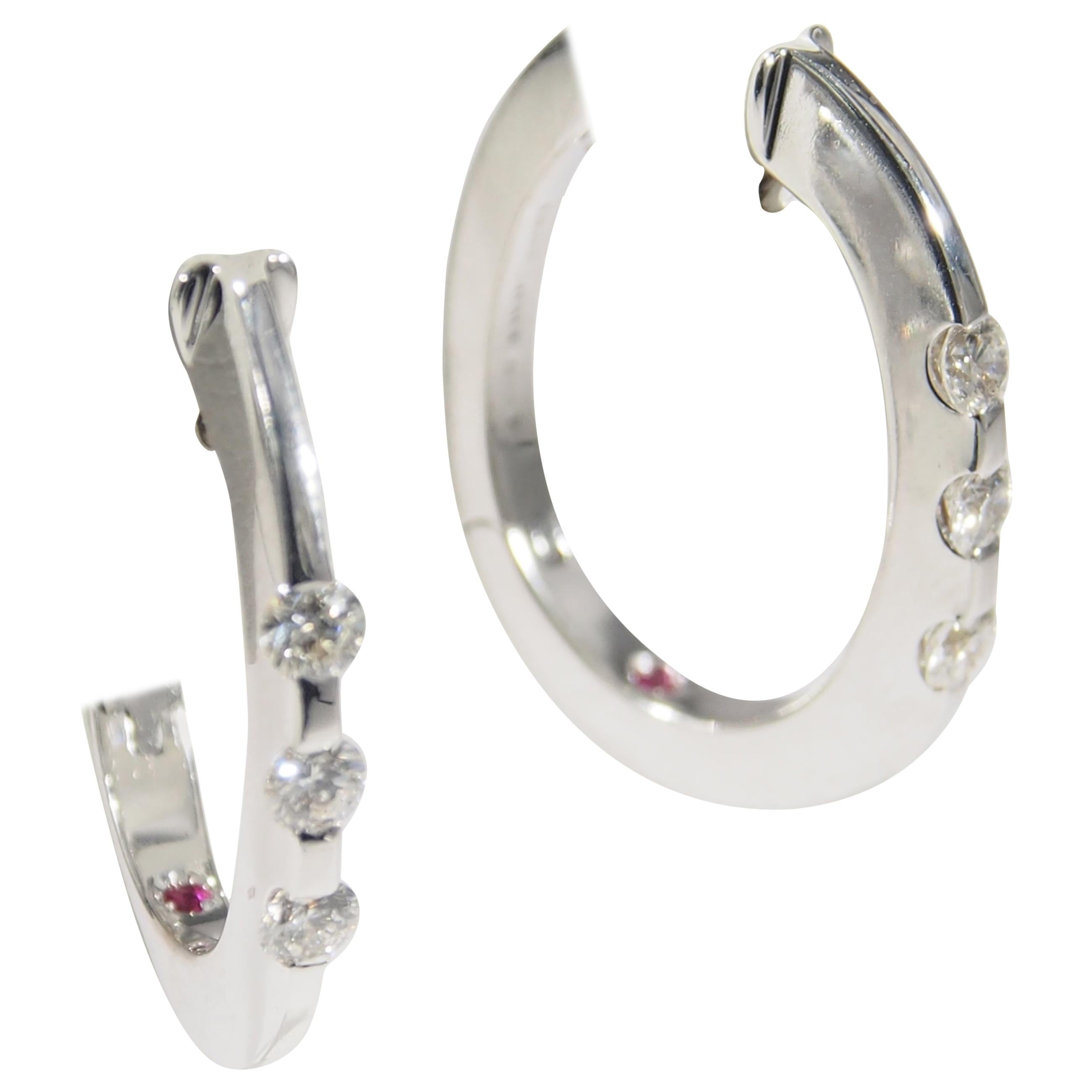 18 Karat Roberto Coin Diamond Hoop Earrings White Gold 0.48 Carat For Sale