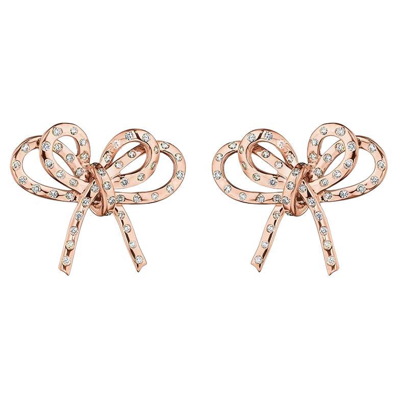 18 Karat Romance Pink Gold Earring With Vs-Gh Diamonds For Sale